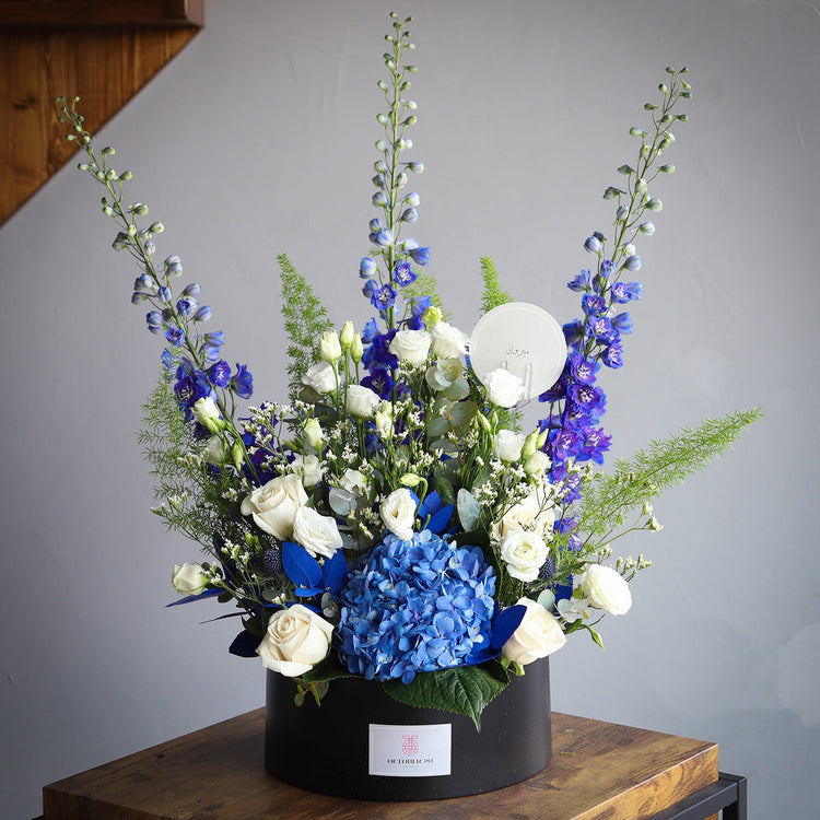 The Shoreline Edit — cool blue delphinium and hydrangea